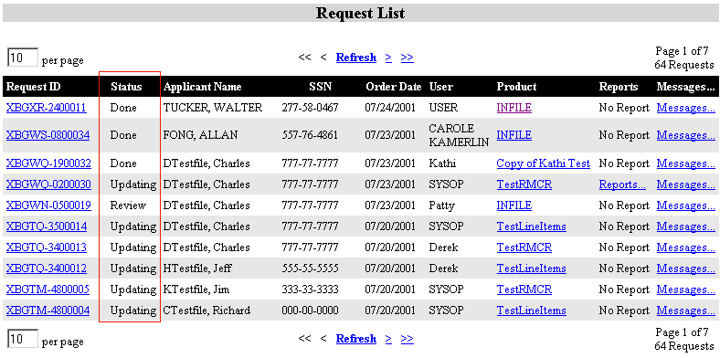 Status column added to Subscriber/Client Working List and Request List pages