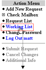 Working List available on Action Menu