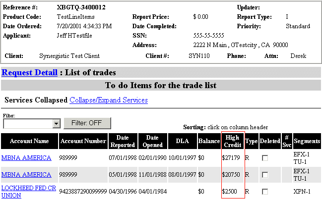 High Credit column added to List of Trades page