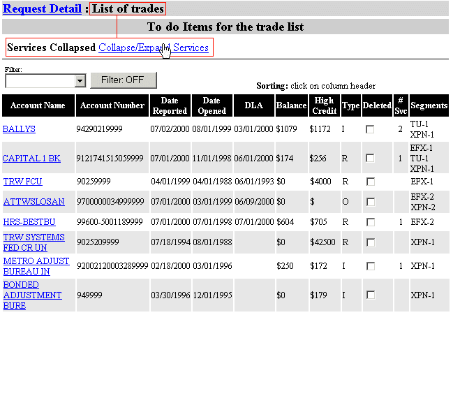 expanding/collapsing outstanding services displayed on List of Trades page