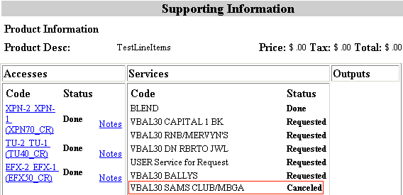 Display of deleted trade/service on Request Detail page