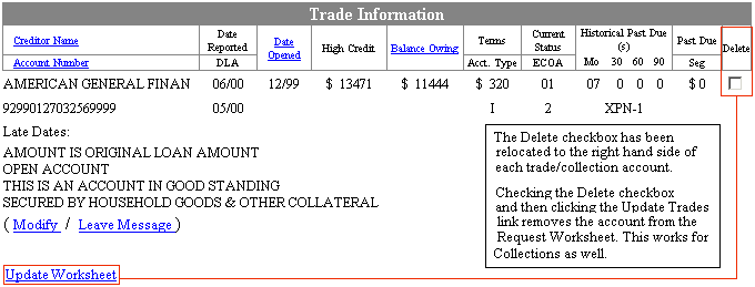 Relocation of Delete checkbox for Trades/Collections